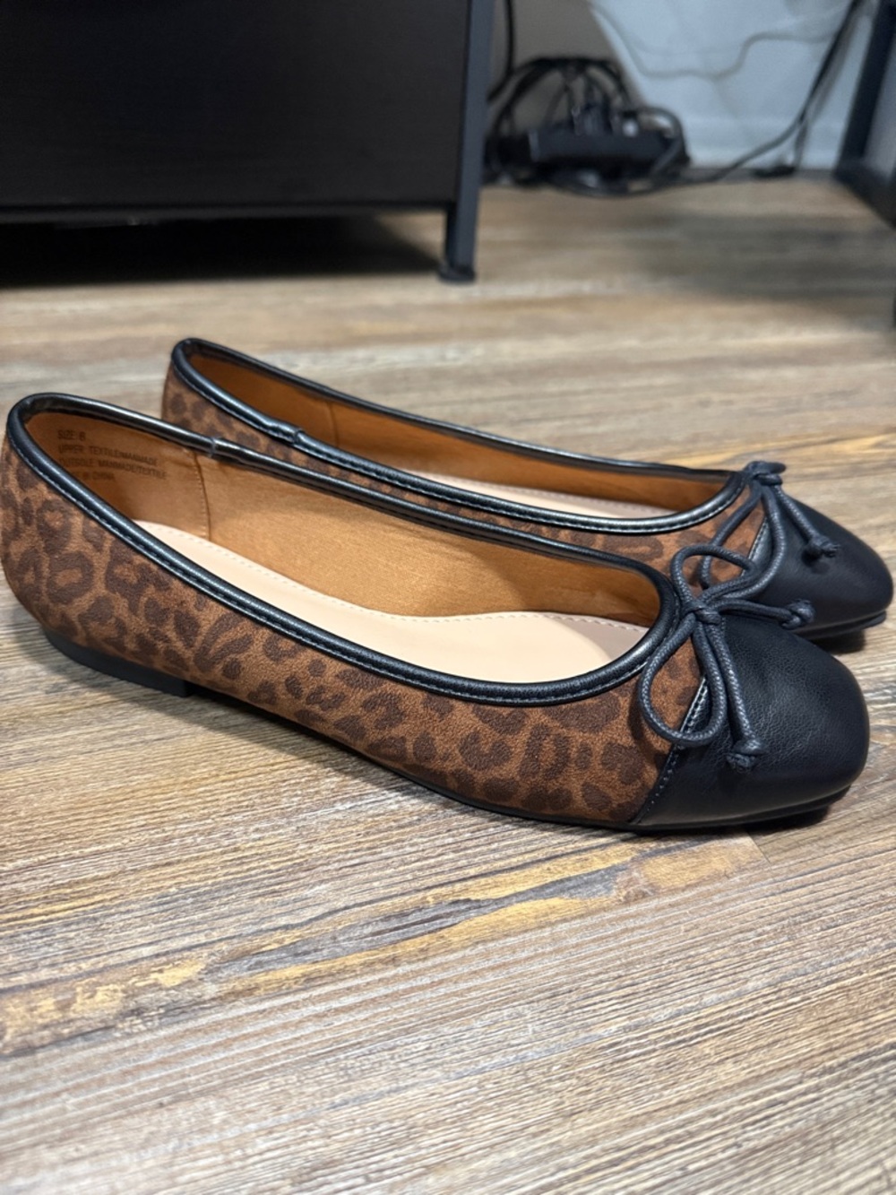 New York & Company Brown Leopard Print Ballet Flats with Black Toe
